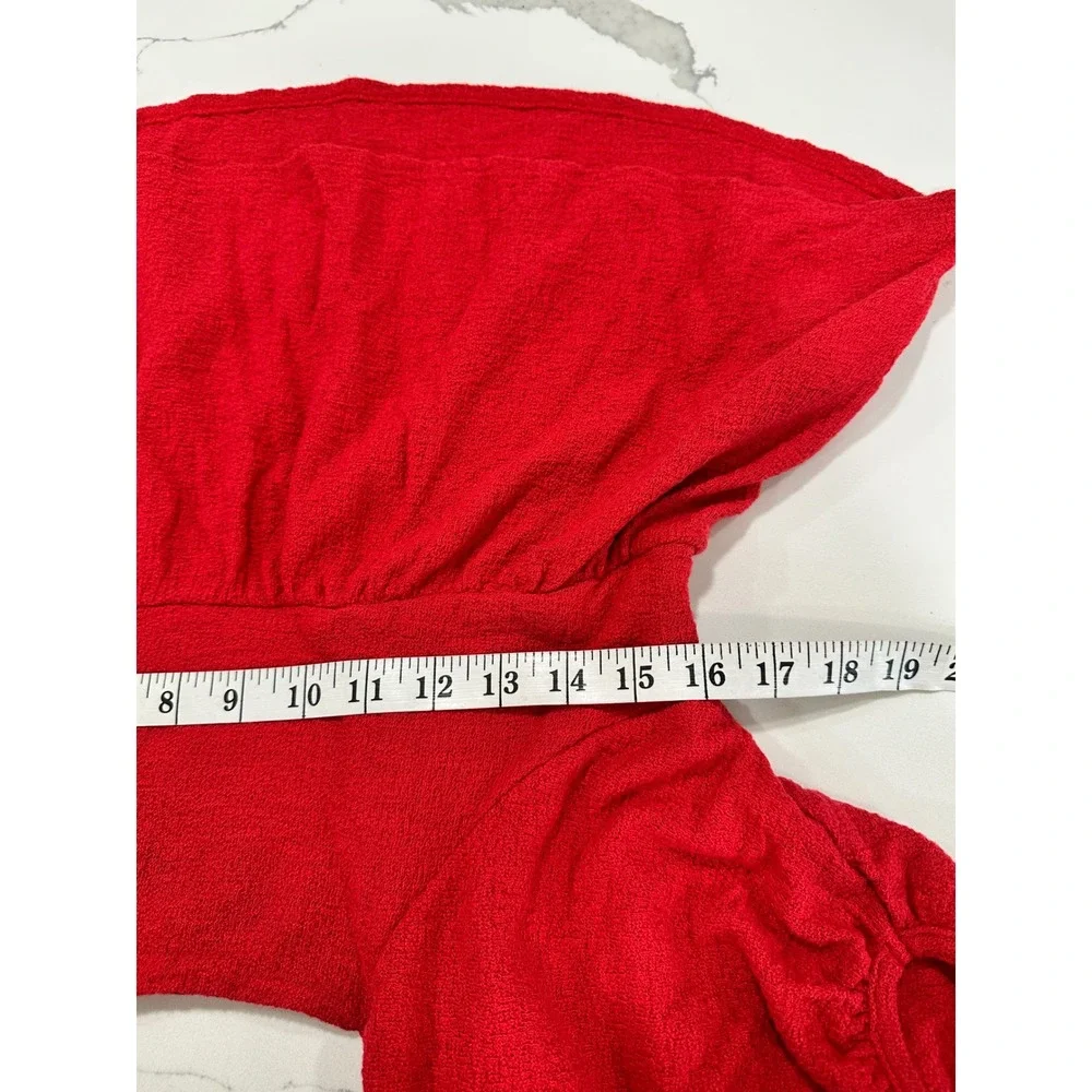 Madewell Red Puff Sleeve Peplum Top